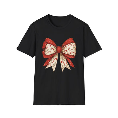 Christmas Candy Canes Bow T-Shirt - funny t-shirt by Cheeky Business
