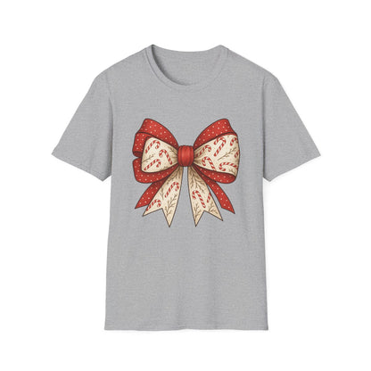 Christmas Candy Canes Bow T-Shirt - funny t-shirt by Cheeky Business
