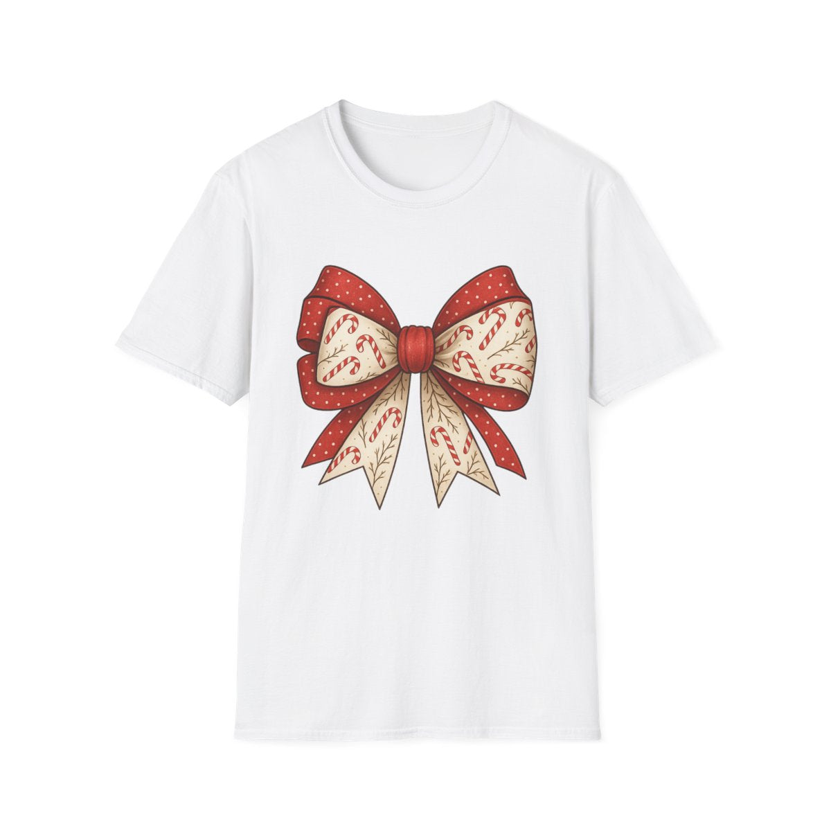 Christmas Candy Canes Bow T-Shirt - funny t-shirt by Cheeky Business