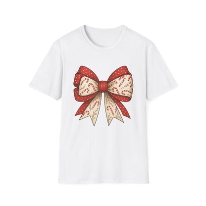 Christmas Candy Canes Bow T-Shirt - funny t-shirt by Cheeky Business