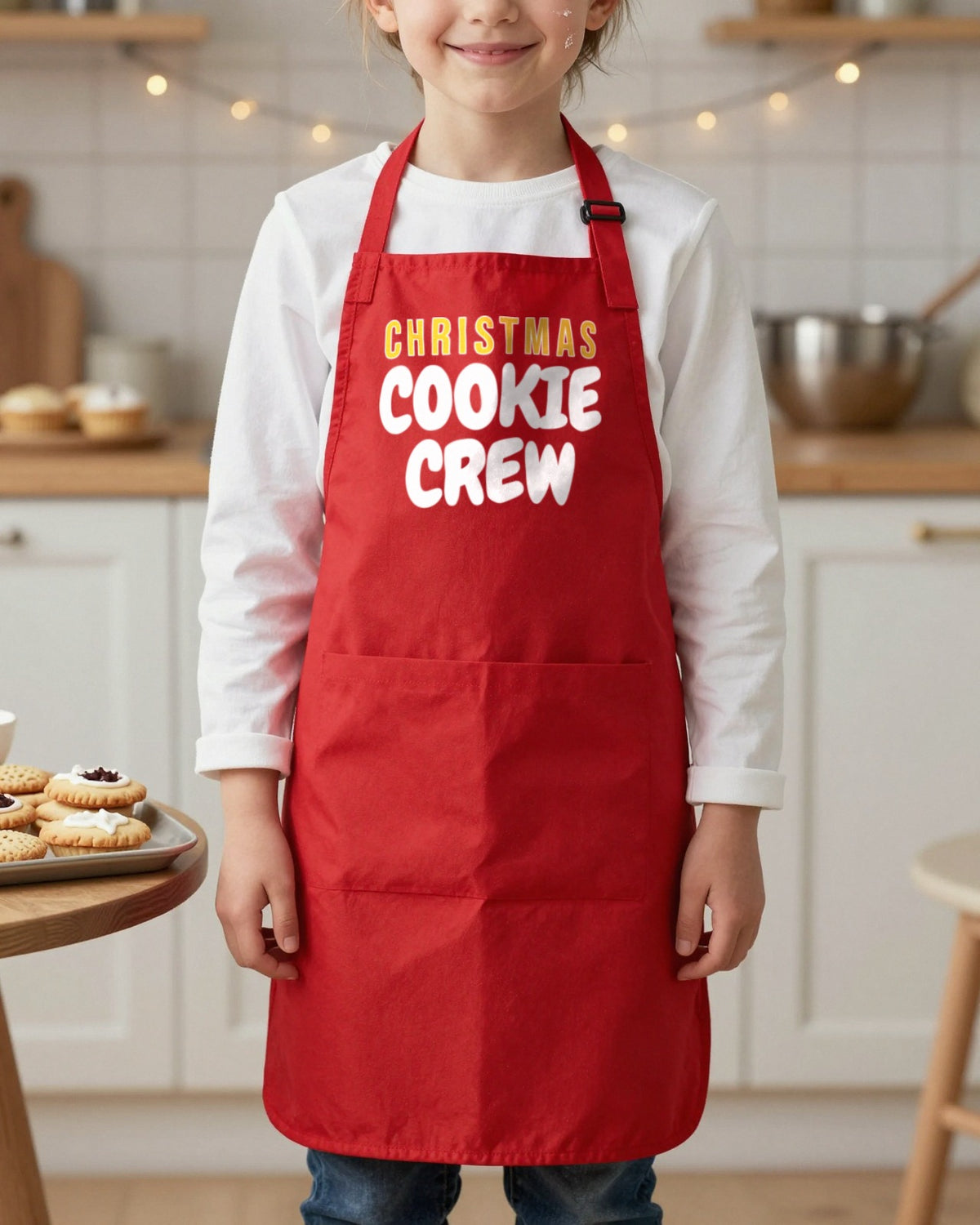 Christmas Cookie Boss & Cookie Crew kids apron, worn