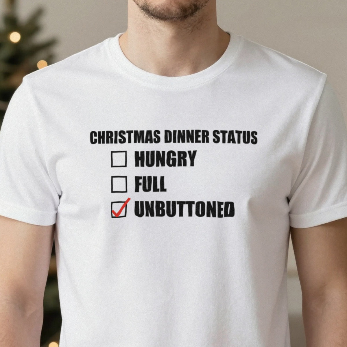 Christmas Dinner Status Unbuttoned Funny Christmas Jumper & T-Shirt close-up