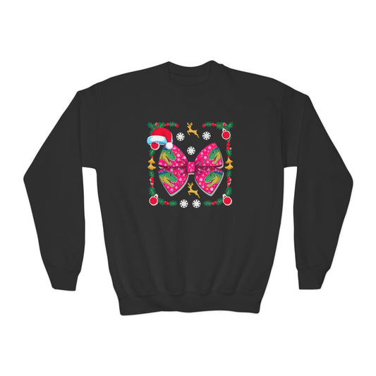 Christmas Dino Bow Youth Sweatshirt - funny t-shirt by Cheeky Business