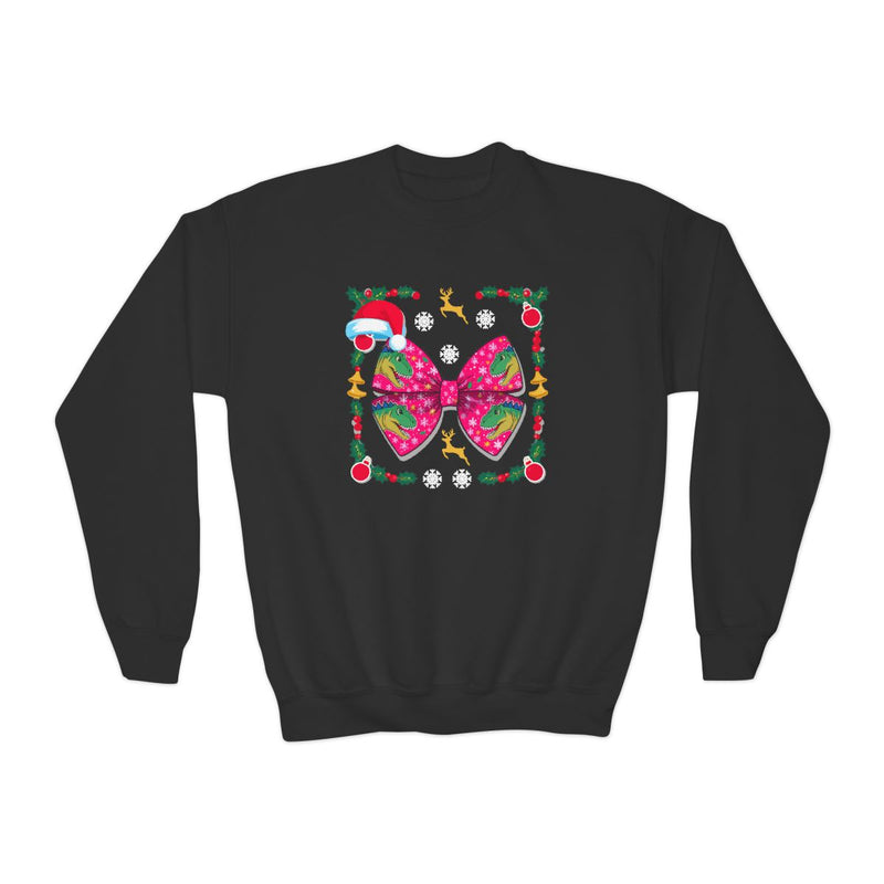 Christmas Dino Bow Youth Sweatshirt