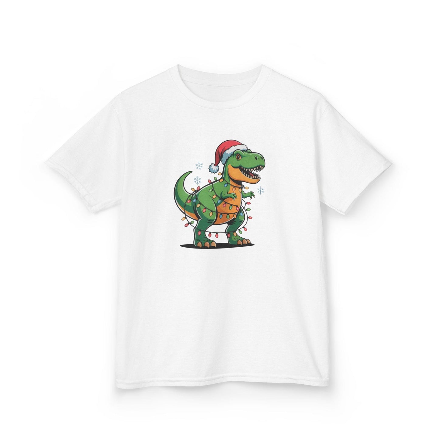 white kids christmas t-shirt with dinosaur holiday graphic print