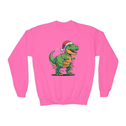 Christmas Dino Lights Youth Sweatshirt - funny t-shirt by Cheeky Business