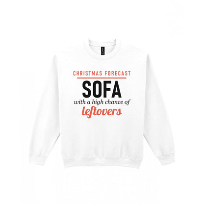 Christmas Forecast Sofa With A High Chance Of Leftovers Funny Christmas Jumper & T-Shirt Sweatshirt in White