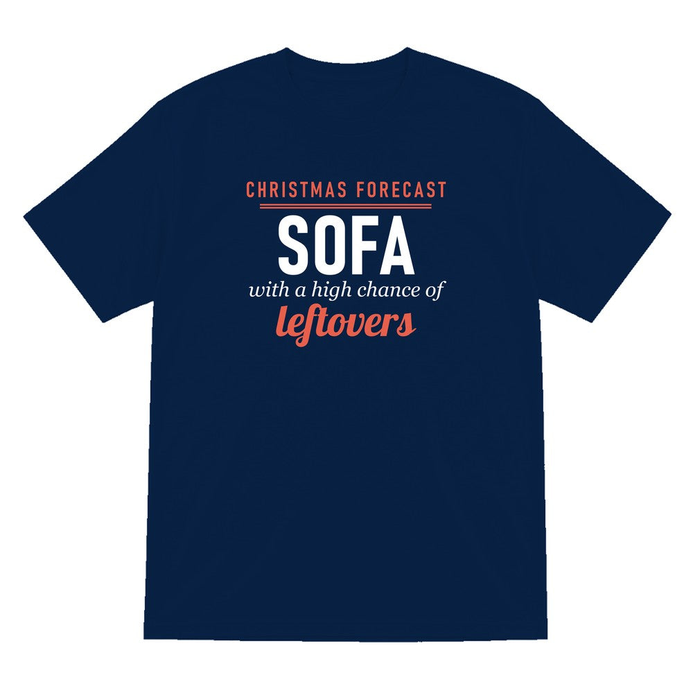 Christmas Forecast Sofa With A High Chance Of Leftovers Funny Christmas Jumper & T-Shirt T-Shirt in Navy