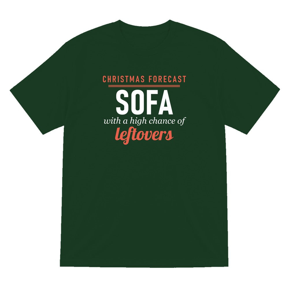 Christmas Forecast Sofa With A High Chance Of Leftovers Funny Christmas Jumper & T-Shirt T-Shirt in Forest Green