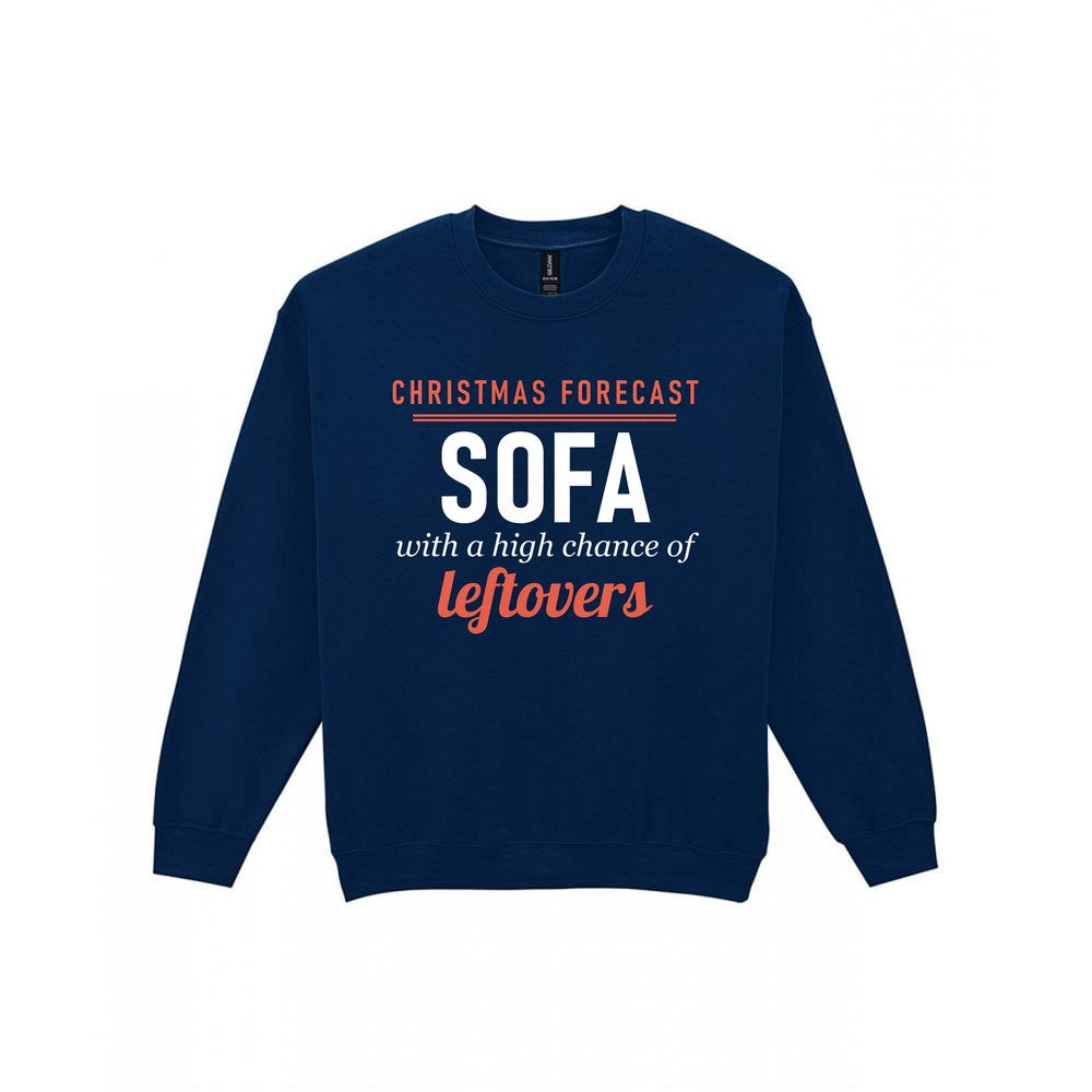 Christmas Forecast Sofa With A High Chance Of Leftovers Funny Christmas Jumper & T-Shirt Sweatshirt in Navy
