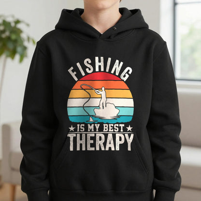 Christmas Pencil Kids Hoodie in Black, worn, our photo