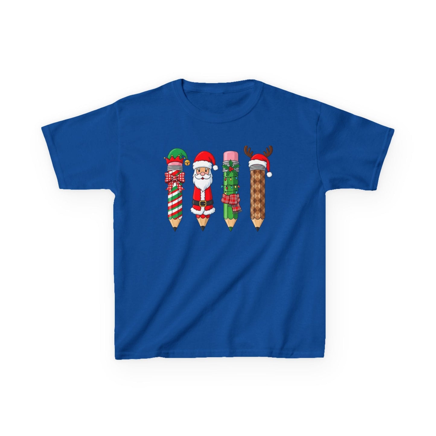 royal blue kids t-shirt with christmas pencil art theme for school parties
