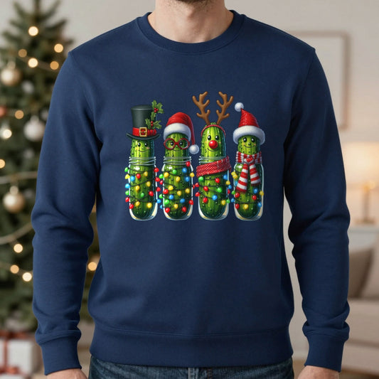 Christmas Pickle Friends Sweatshirt worn, lifestyle photo