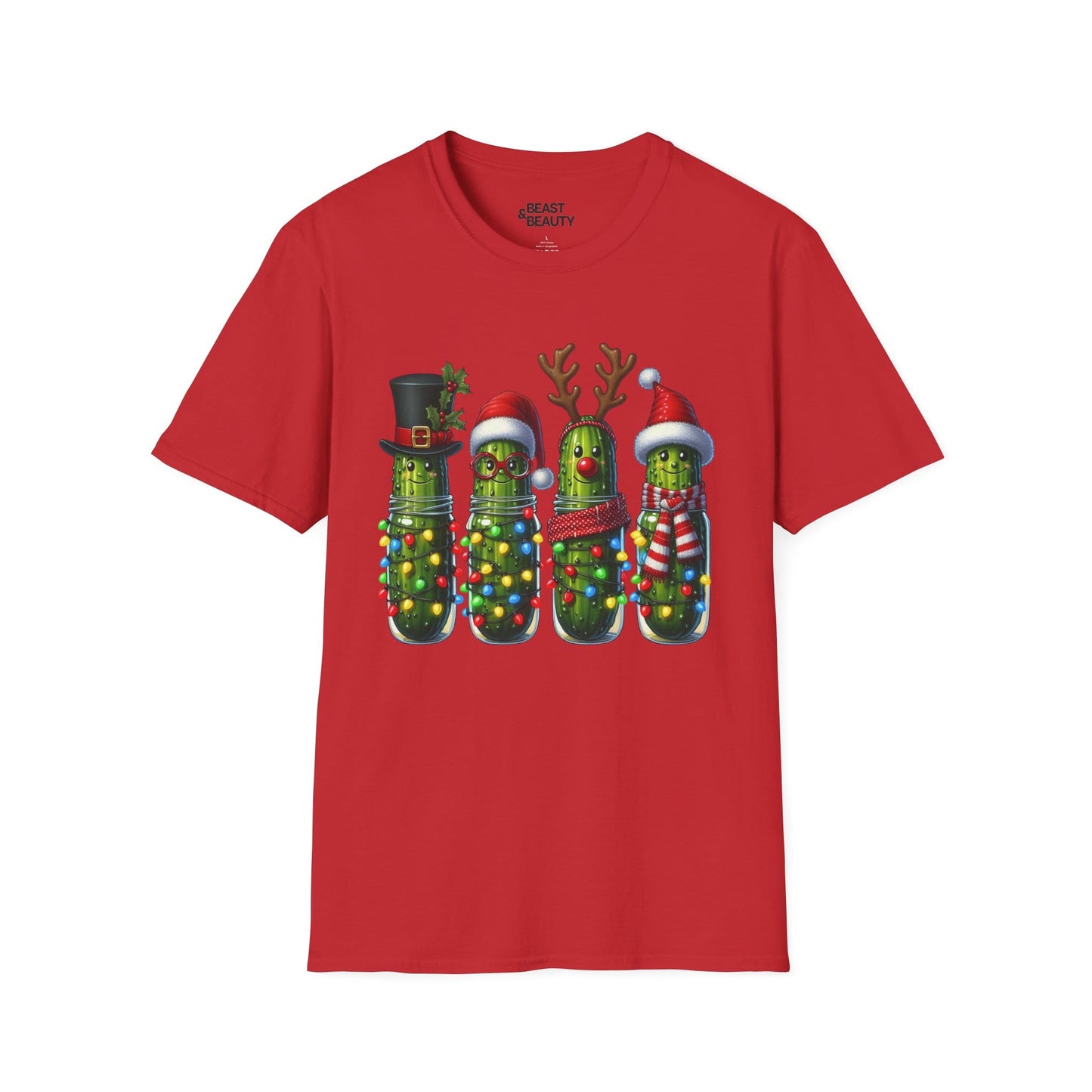 red t-shirt with christmas pickle funny holiday design
