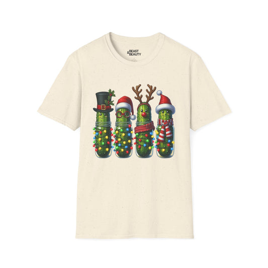 natural t-shirt with christmas pickle novelty holiday design