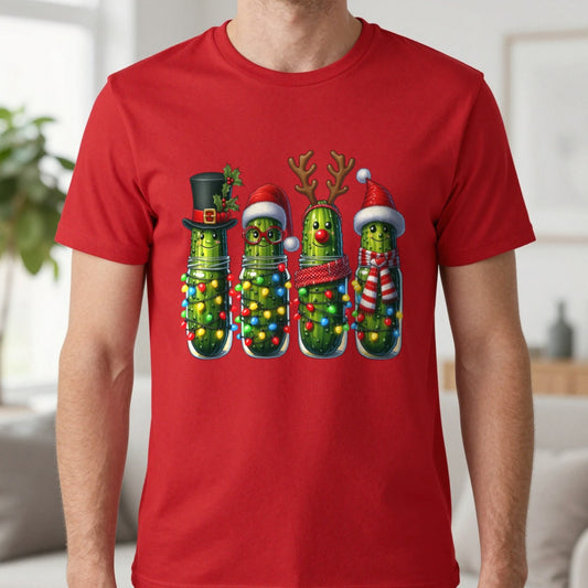 Christmas Pickle T-Shirt in Red, worn, our photo