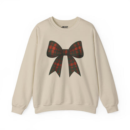sand sweatshirt with christmas tartan bow design gift for her