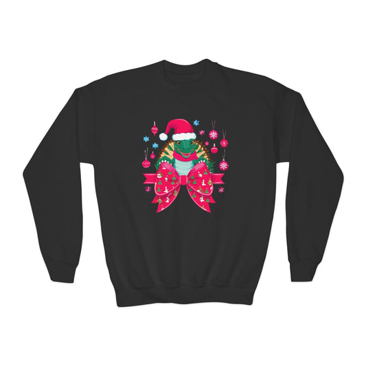 black youth sweatshirt with cute turtle in christmas bow holiday design