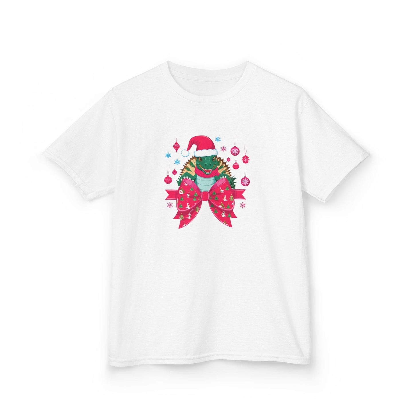 white kids t-shirt with cute christmas turtle festive print