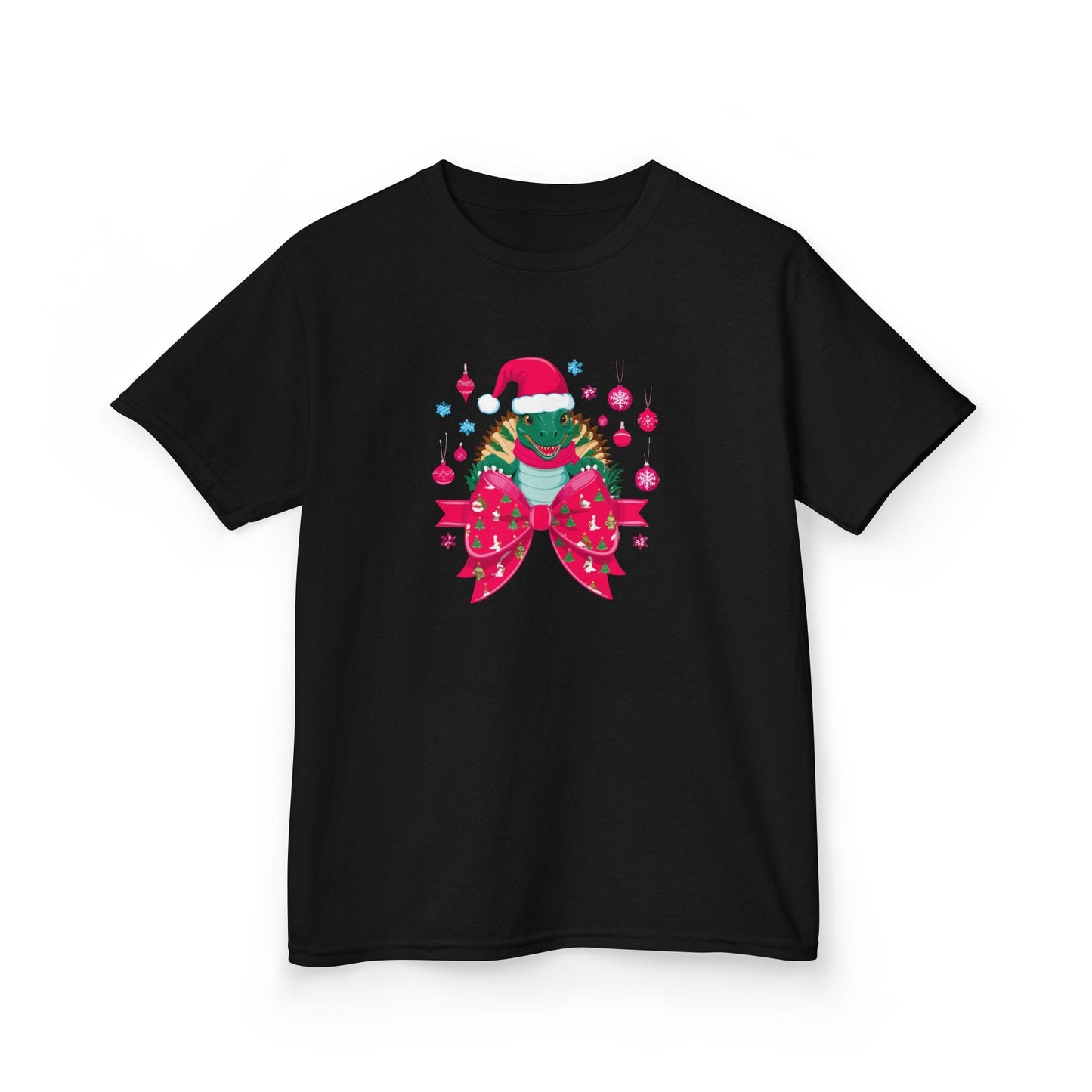 black kids t-shirt with festive turtle santa hat graphic for christmas