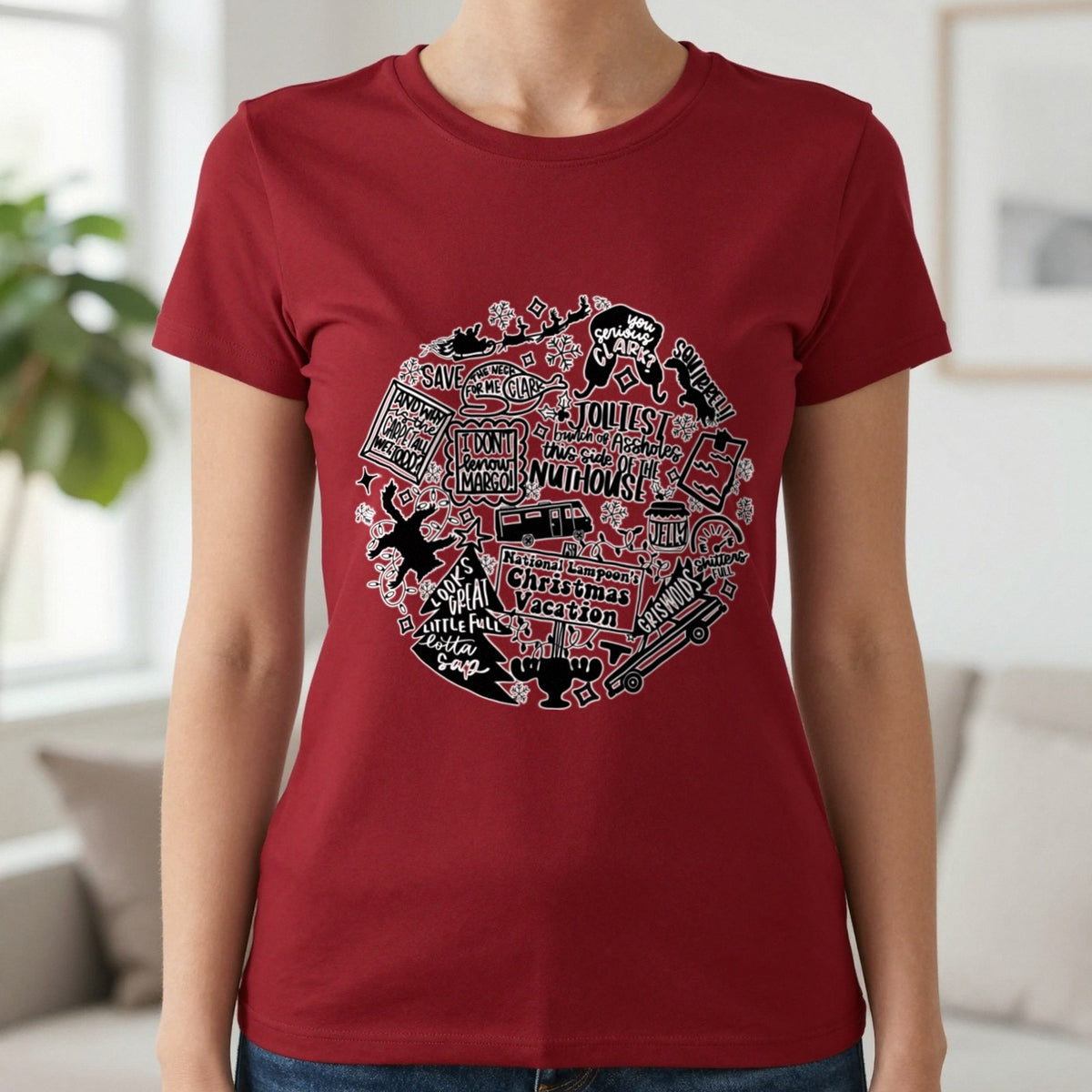 Christmas Vacation Quotes Collage T-Shirt & Sweatshirt in Cardinal Red, worn, our photo