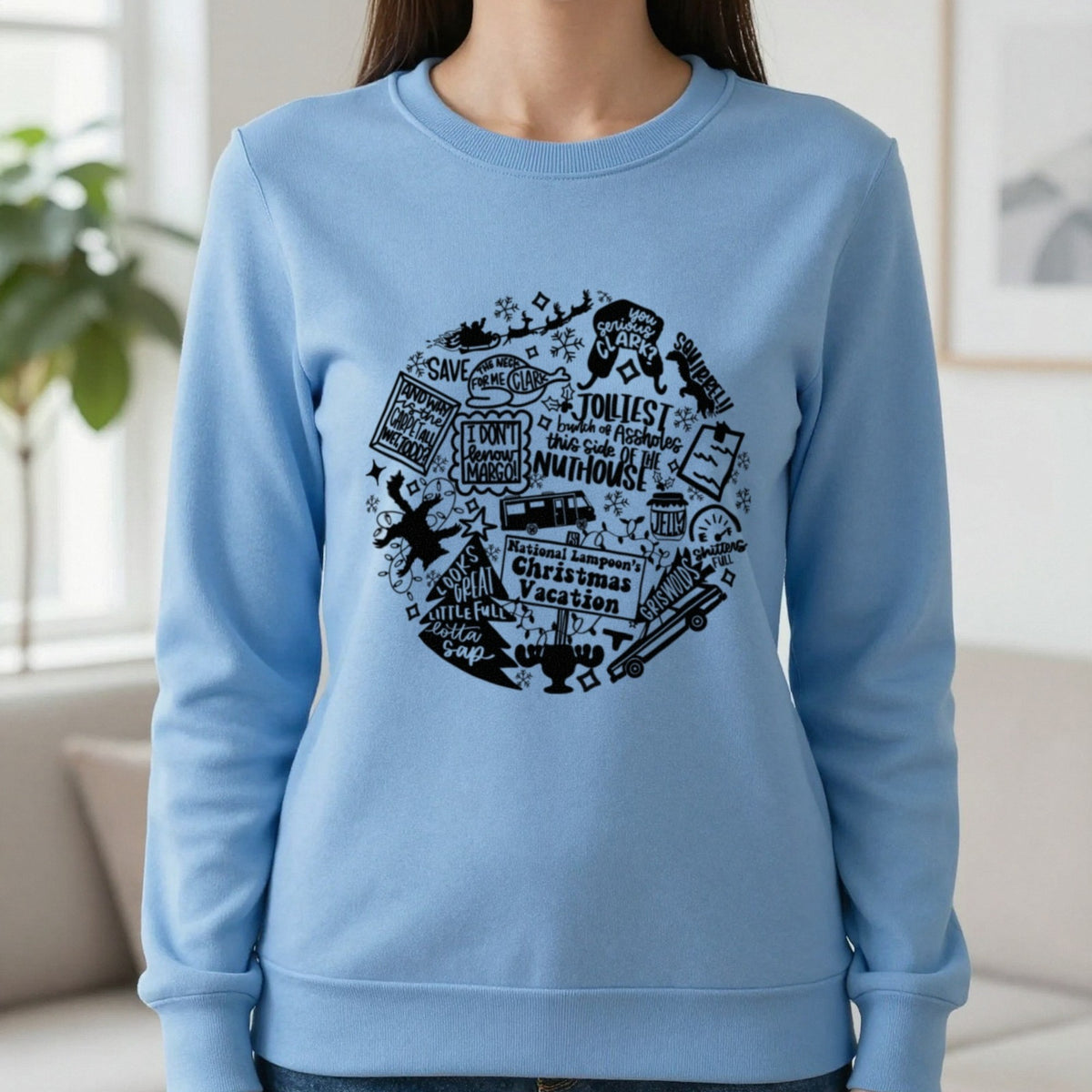 Christmas Vacation Quotes Collage T-Shirt & Sweatshirt in Carolina Blue, worn, our photo