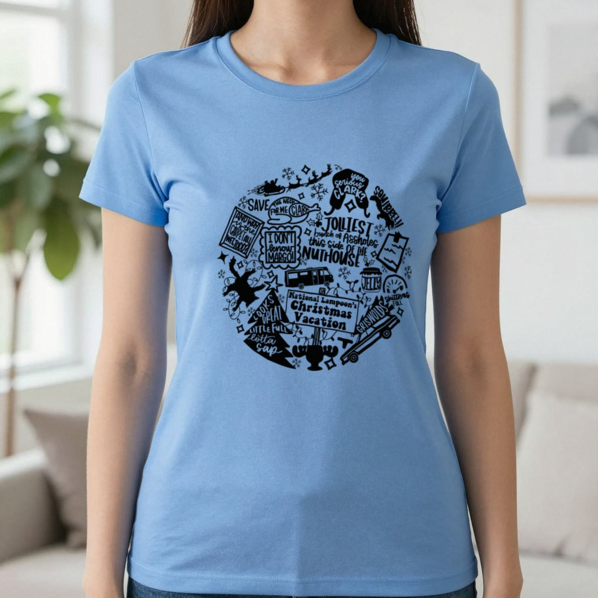 Christmas Vacation Quotes Collage T-Shirt & Sweatshirt in Carolina Blue, worn, our photo