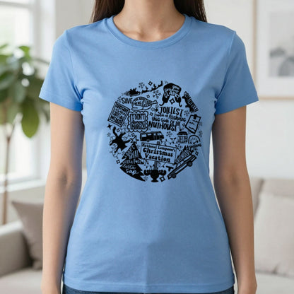 Christmas Vacation Quotes Collage T-Shirt & Sweatshirt in Carolina Blue, worn, our photo