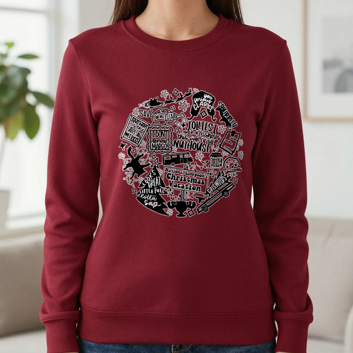 Christmas Vacation Quotes Collage T-Shirt & Sweatshirt in Cherry Red, worn, our photo