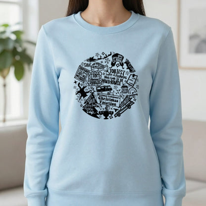 Christmas Vacation Quotes Collage T-Shirt & Sweatshirt in Light Blue, worn, our photo