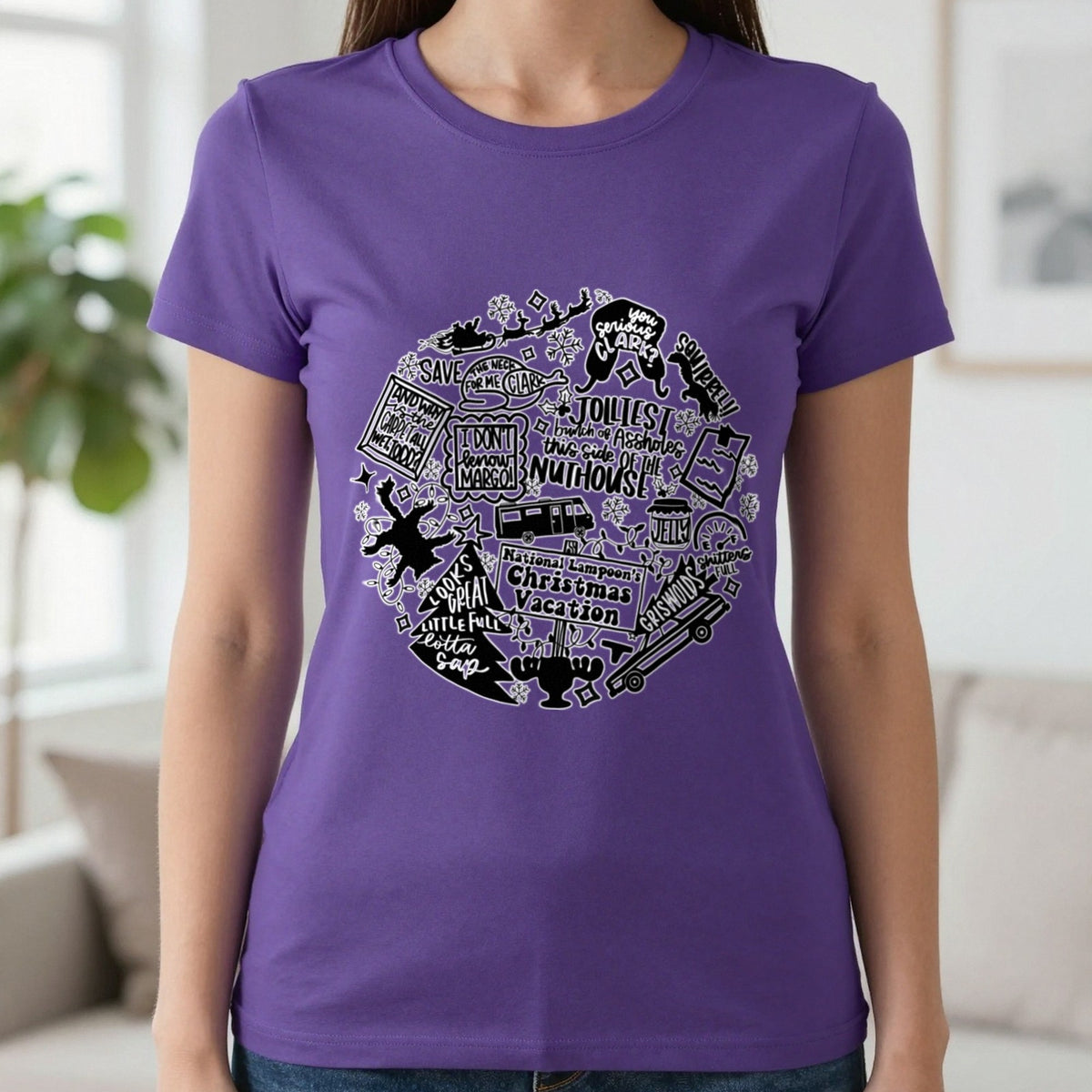 Christmas Vacation Quotes Collage T-Shirt & Sweatshirt in Purple, worn, our photo