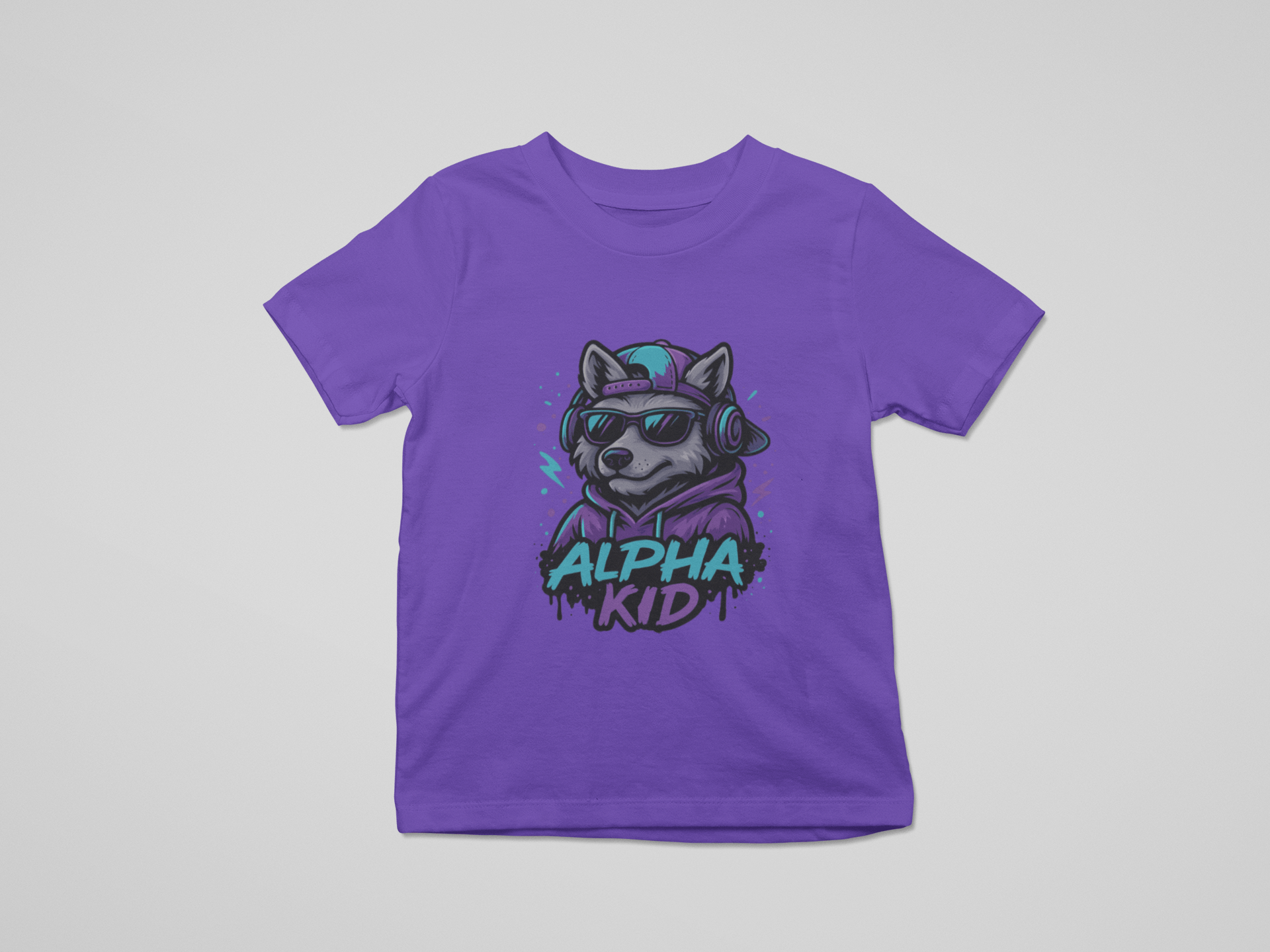 alpha kid wolf graphic t-shirt for children with skateboard wolf streetwear print