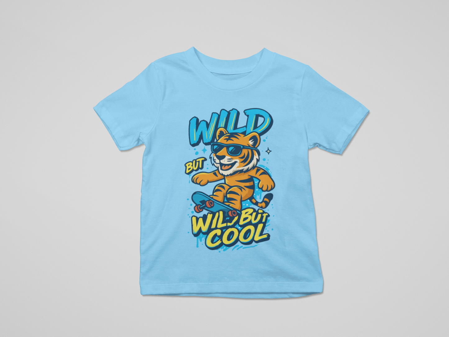 wild but cool tiger graphic t-shirt for kids with sunglasses streetwear design