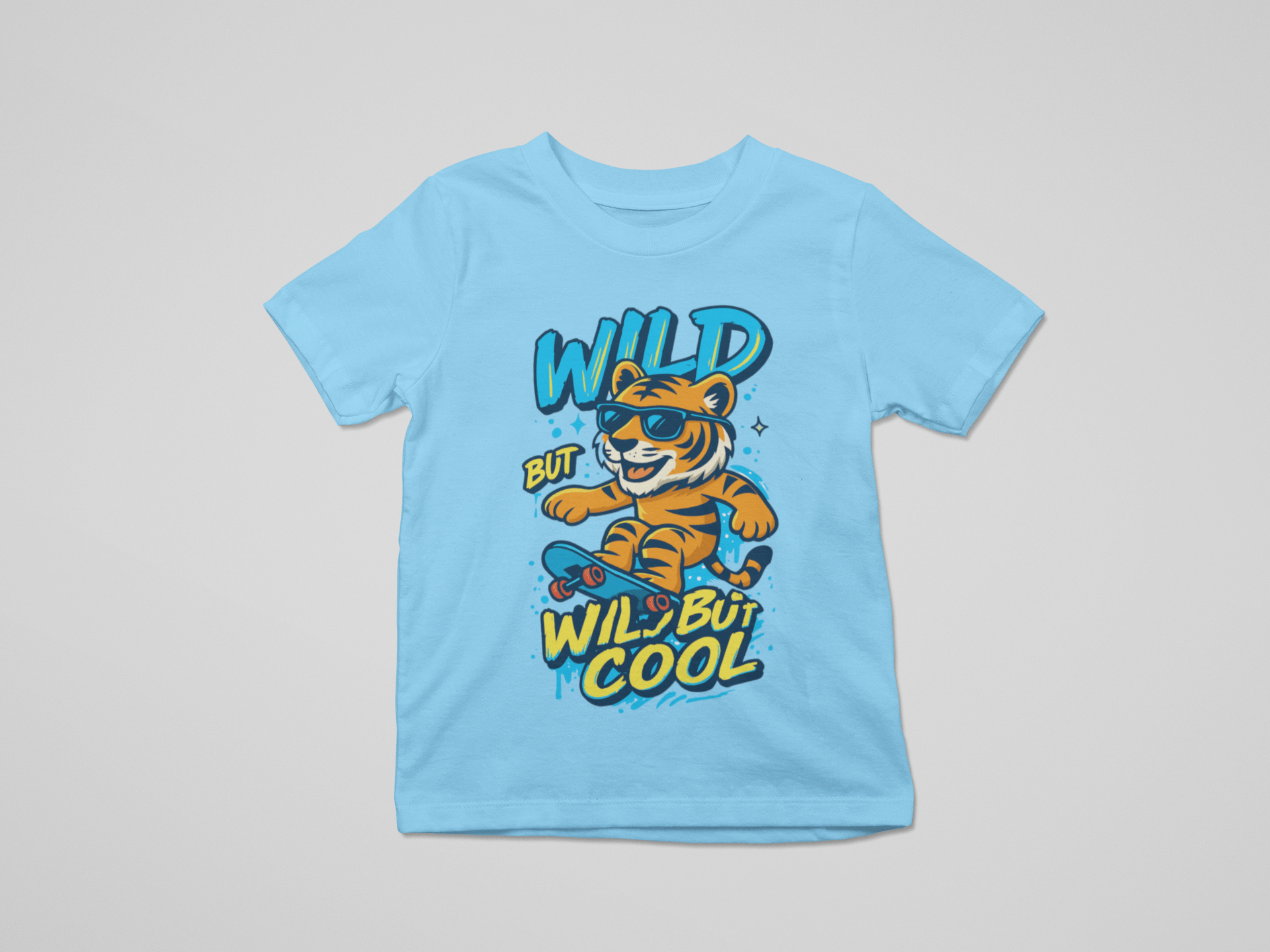 wild but cool tiger graphic t-shirt for kids with sunglasses streetwear design