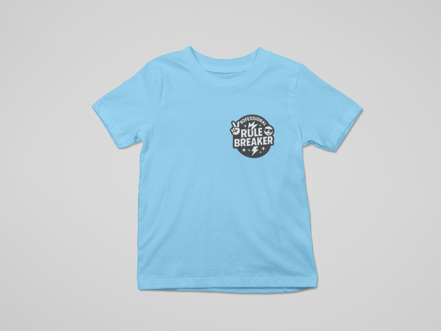 white kids t-shirt with professional rule breaker slogan print