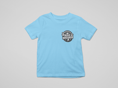 white kids t-shirt with professional rule breaker slogan print