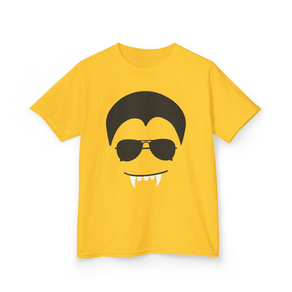 daisy yellow kids t-shirt with cool vampire face trick or treat design