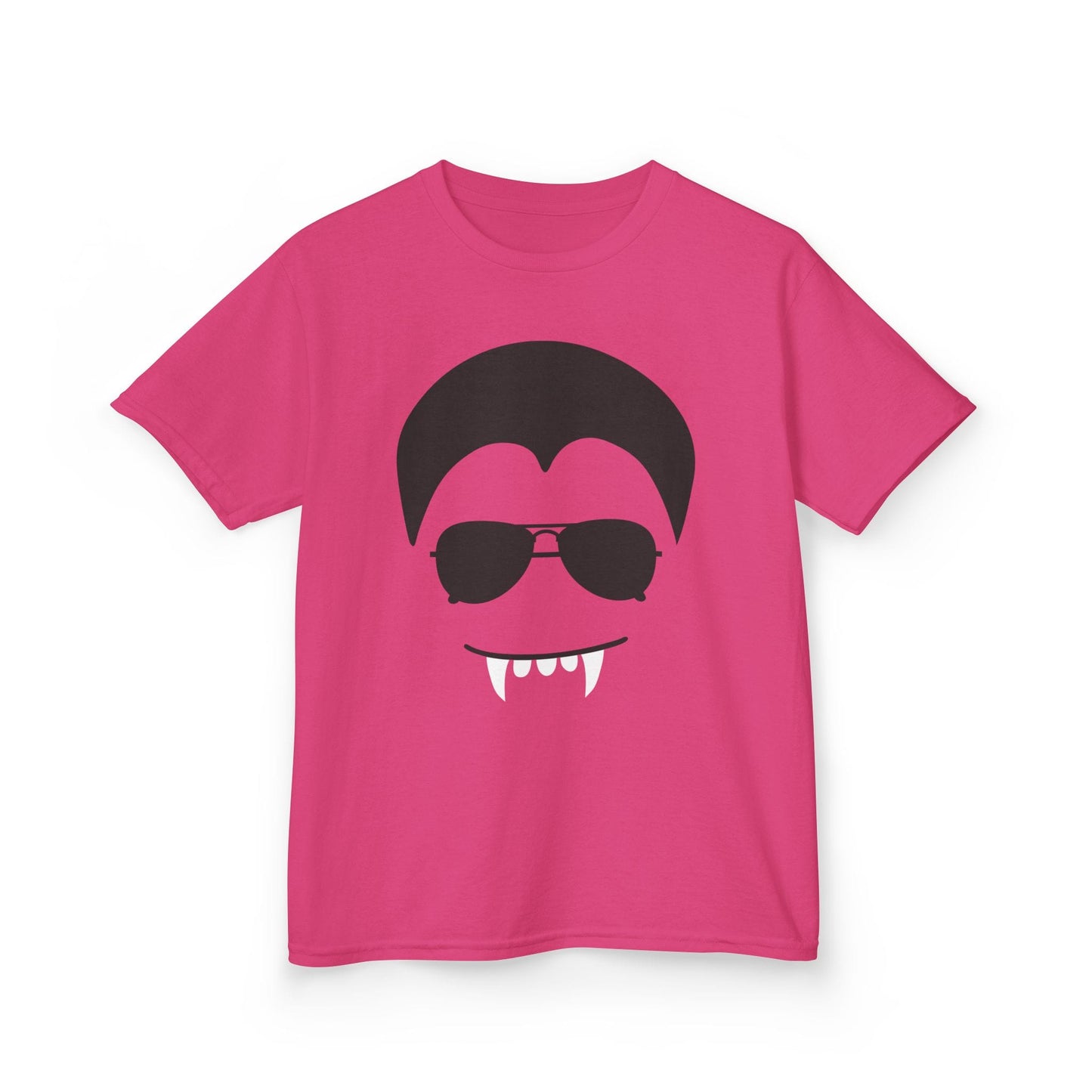 lime green kids t-shirt with vampire sunglasses and fangs halloween print