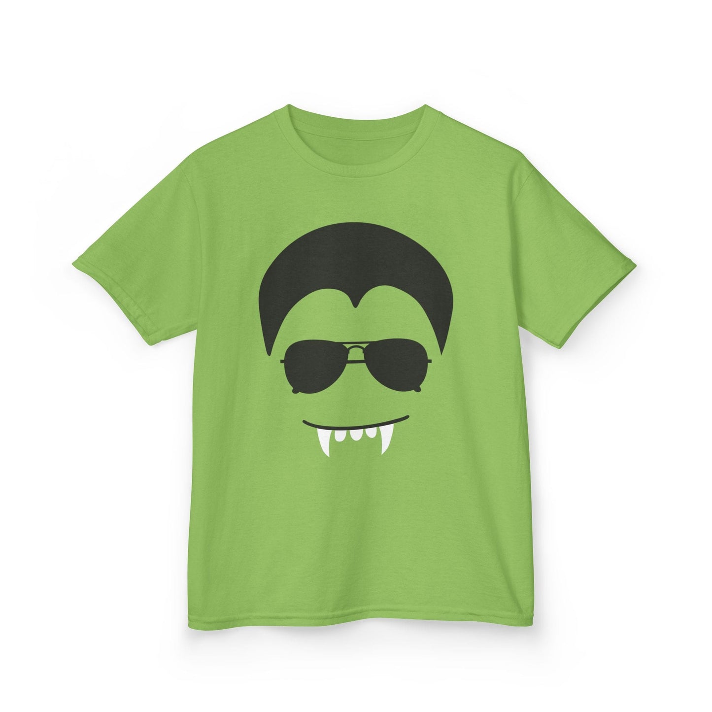 orange kids t-shirt with minimalist vampire face halloween design