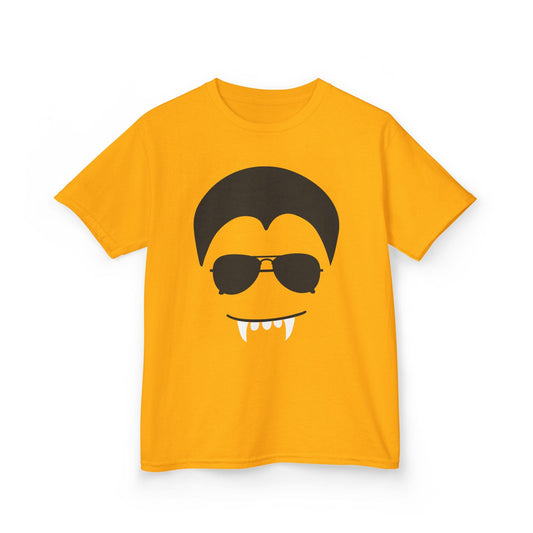 red kids t-shirt with cool vampire face sunglasses and fangs halloween graphic