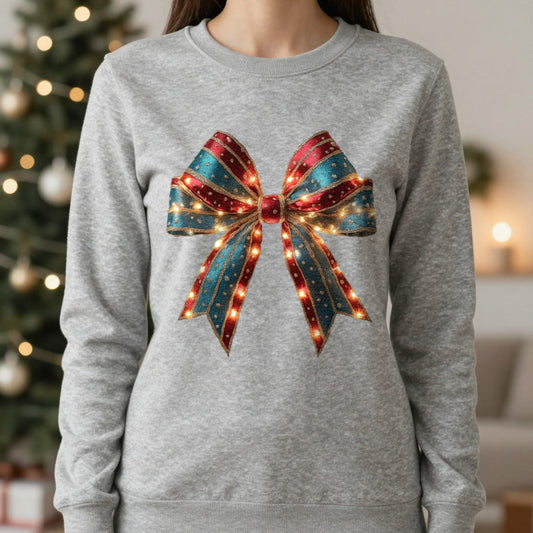 Coquette Christmas Bow Sweatshirt – Festive Girly Winter Jumper worn, lifestyle photo