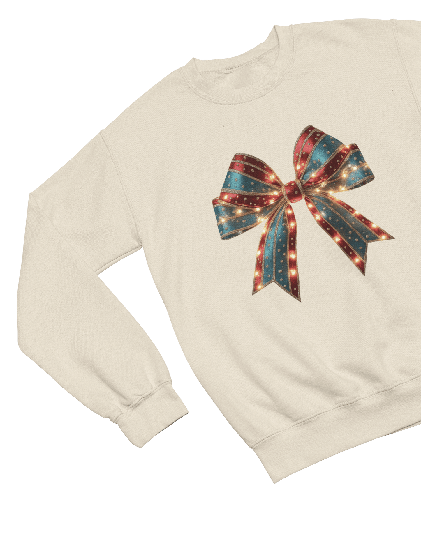 Coquette Christmas Bow Sweatshirt – Festive Girly Winter Jumper Sweatshirt / 3XL (Adult) / Beige gift_idea unique_gift personalised_gift