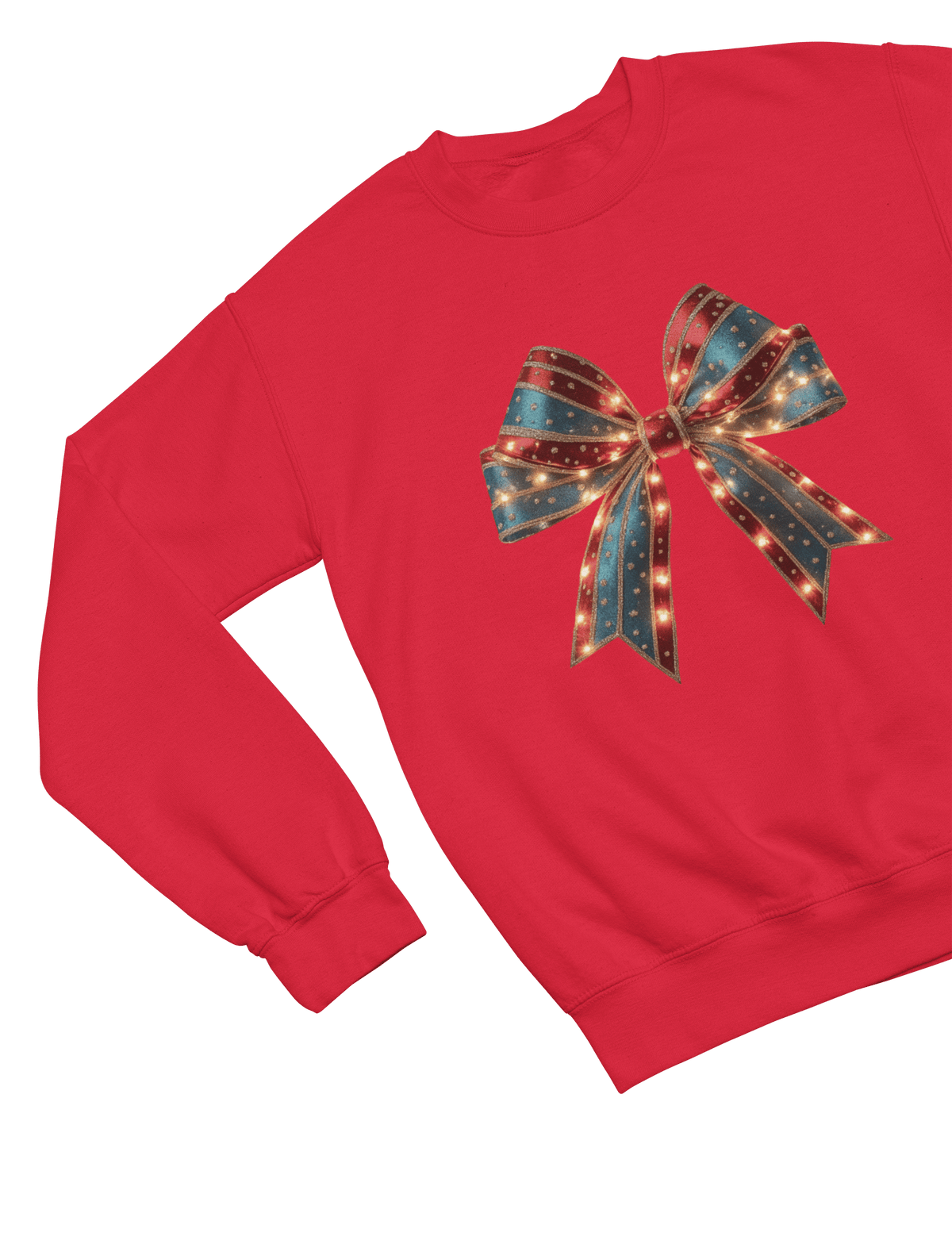 red sweatshirt with oversized coquette christmas bow festive graphic design