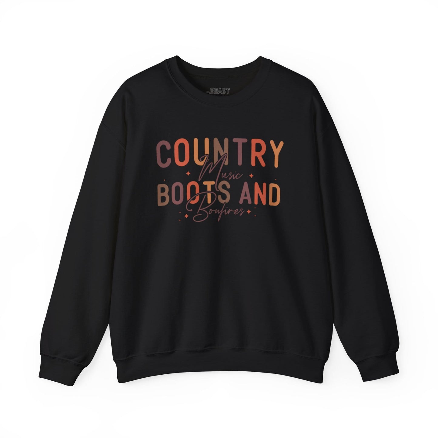 black sweatshirt with country boots and bonfires design gift for her