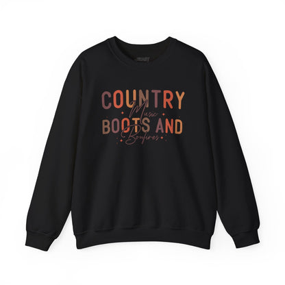 black sweatshirt with country boots and bonfires design gift for her