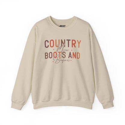 sand sweatshirt with country boots and bonfires graphic western fall outfit