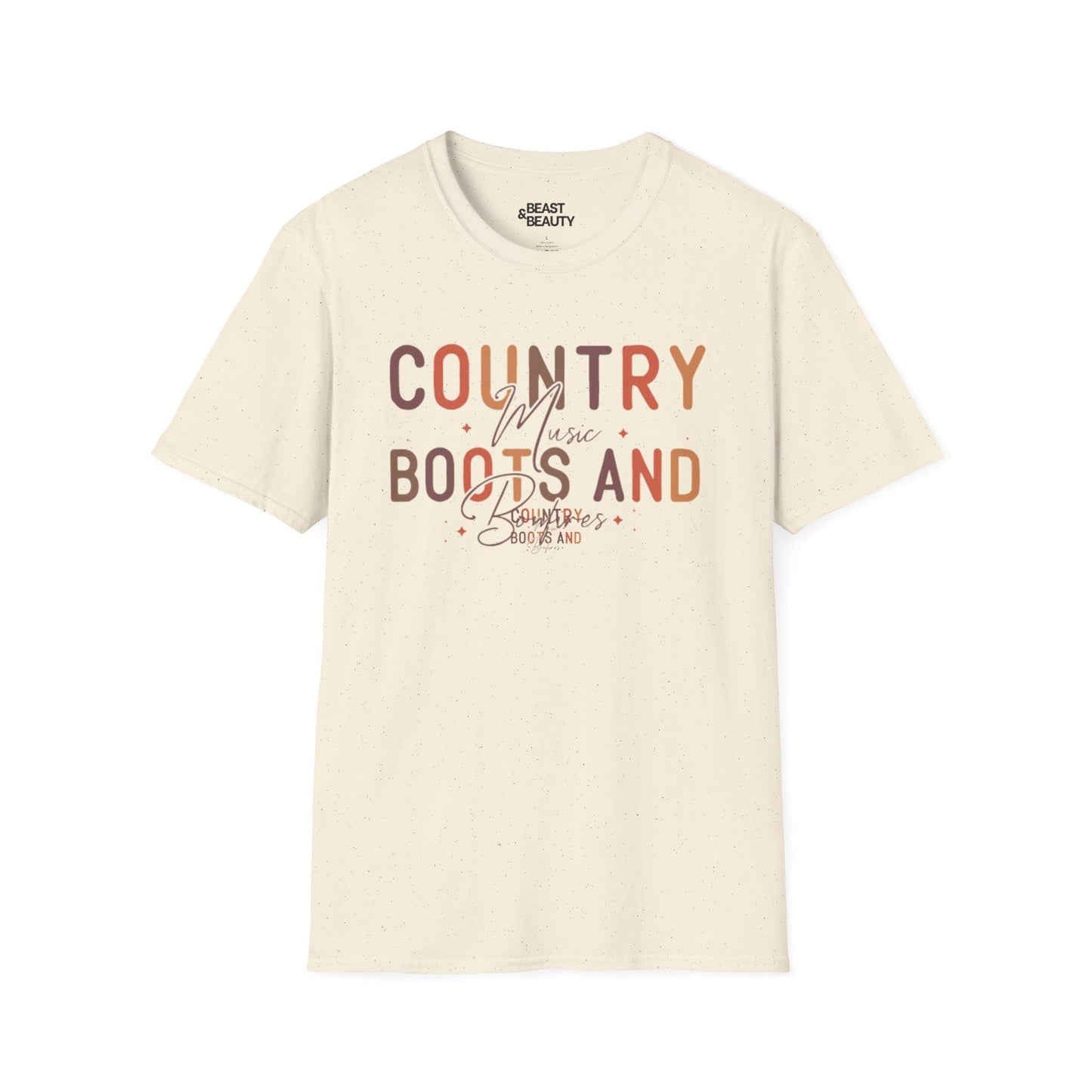 light blue women's t-shirt with western country music boots and bonfires graphic