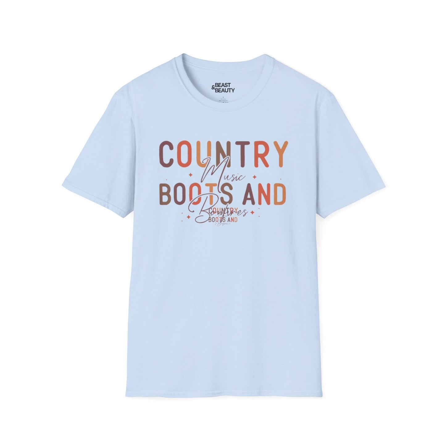 natural t-shirt with boots and bonfires country music print for her