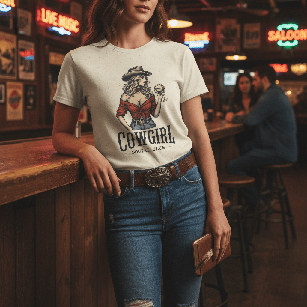 cowgirl social club vintage t-shirt gift idea flat lay beast and beauty clothing