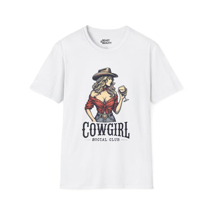 white t-shirt with cowgirl social club vintage design cowgirl gift for her